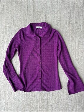Mango Purple Textured Button-Down Shirt with Beautiful sleeves